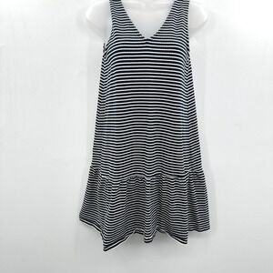 LOFT Striped Shift Dress Size XSP Navy Blue White Cotton Knit Beach Resortwear